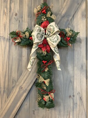 Cross Wreath, Christmas Wreath, Pine Wreath, Winter Wreath, Holiday Wreath, Reason for the Season, Religious, Christ Jesus, Front Door Decor - image4